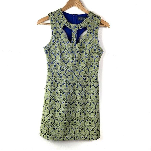 Astr Dresses & Skirts - Astr Green & Blue Brocade Mini A Line Dress Sz S
